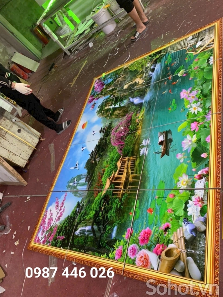 Gạch 3d ảnh thực tế tranh thác nước