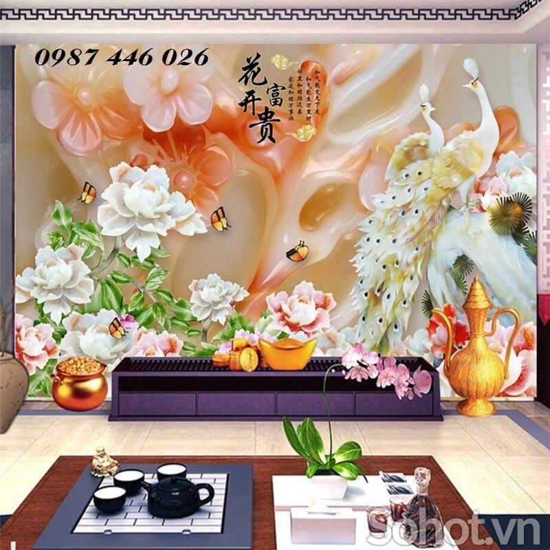 Gạch ốp tường tranh chim công HP98283