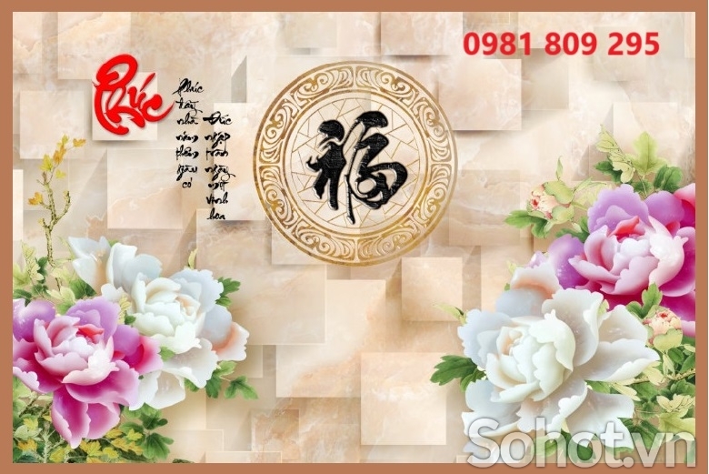 Tranh giả ngọc, tranh gạch  hoa mẫu đơn