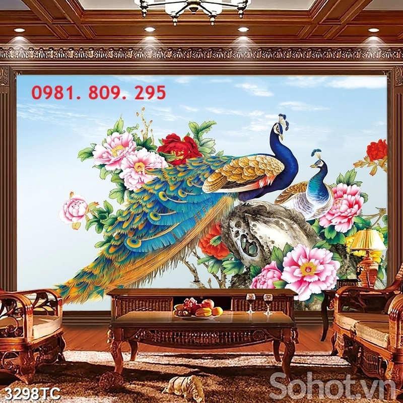 Tranh gạch hoa mẫu đơn 3d