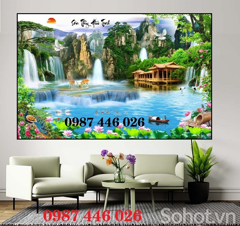 Gạch ốp tường tranh gạch men phong cảnh thác nước HP87272
