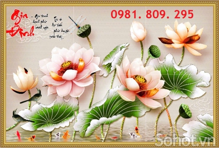 Gạch tranh ốp tường Cha Mẹ hoa sen