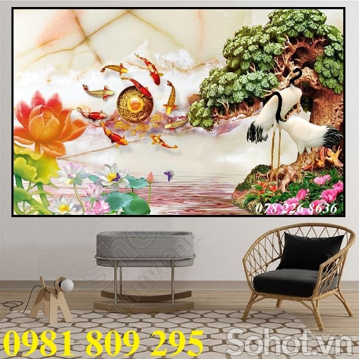 Gạch tranh 3d chim hạc giả ngọc bích
