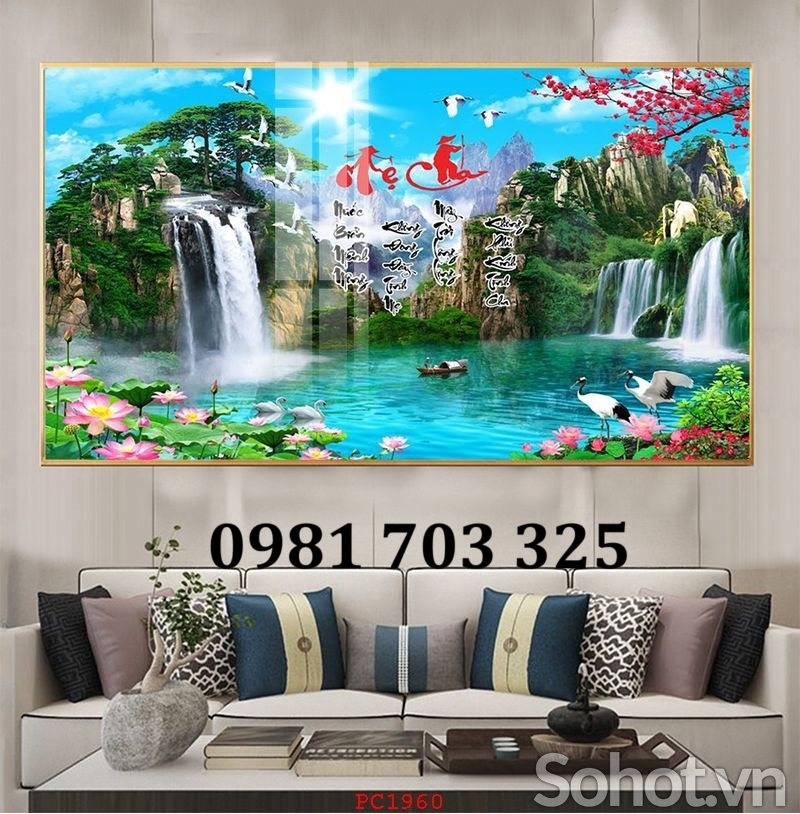 Tranh gạch phong cảnh thác nước dán tường