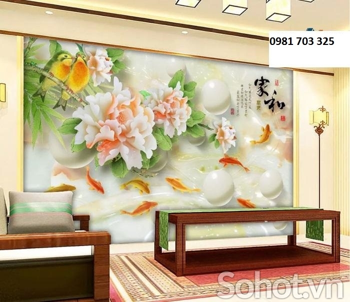 Tranh hoa mẫu đơn-gạch tranh 3D