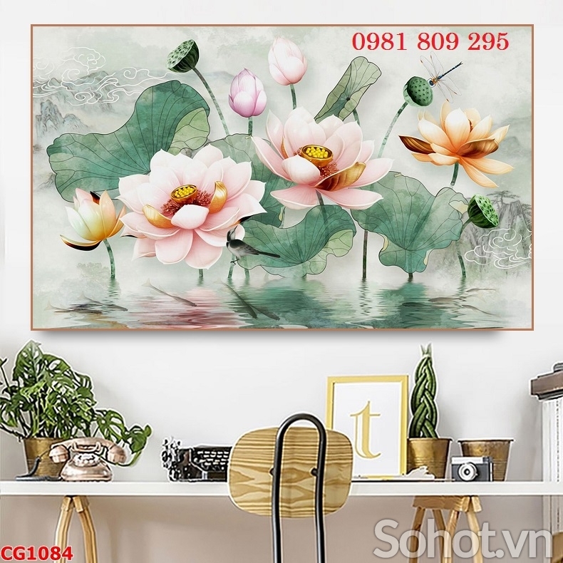 Tranh 3d hoa sen , gạch tranh 3d trang trí HN8988