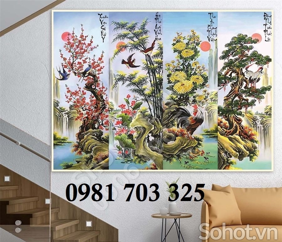 Tranh gạch 3D phong thủy tứ quý