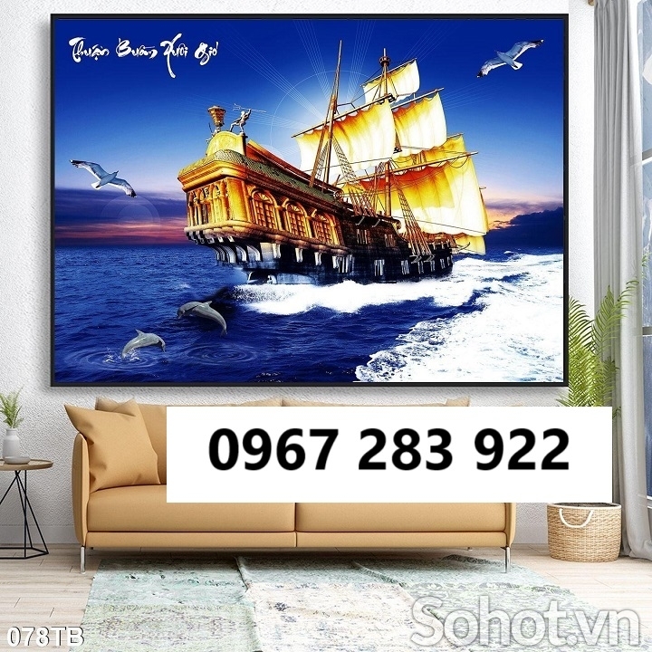 Gạch tranh 3d thuyền buồm ốp tường