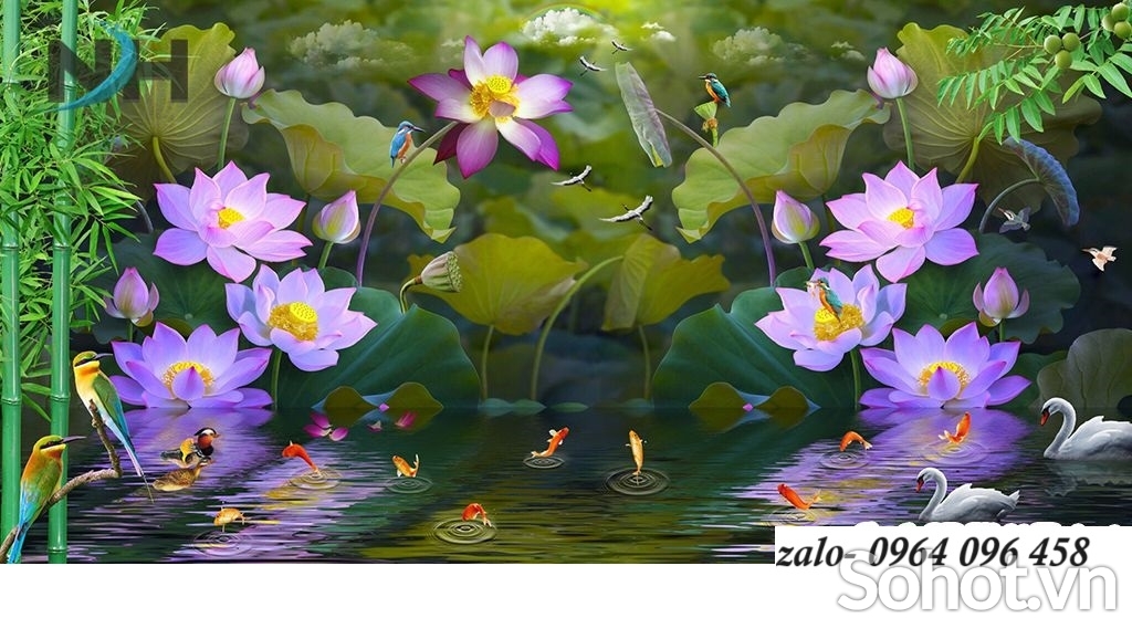Tranh gạch 3d hoa sen - gạch tranh 3d hoa sen - KHF44