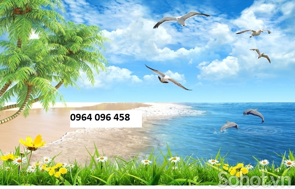 Tranh gạch 3d phong cảnh bờ biển cây dừa - KNB76