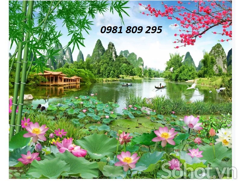 Tranh gạch trang trí phòng- Hoa sen