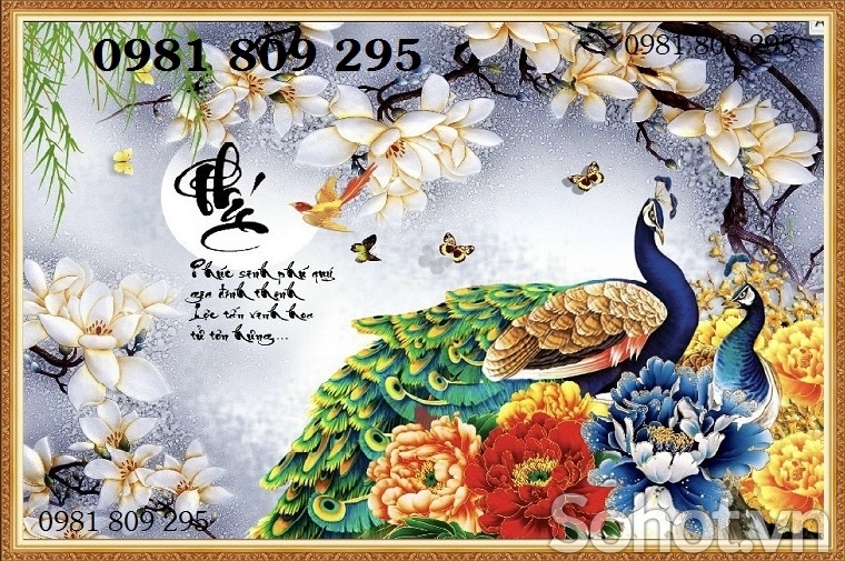 Tranh con công , gạch tranh ốp tường