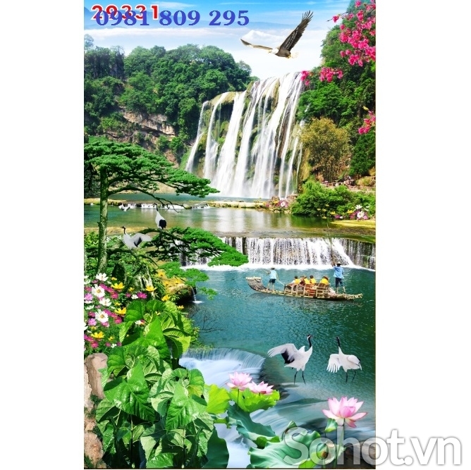 Gạch trang trí , tranh gạch thác nước 3d