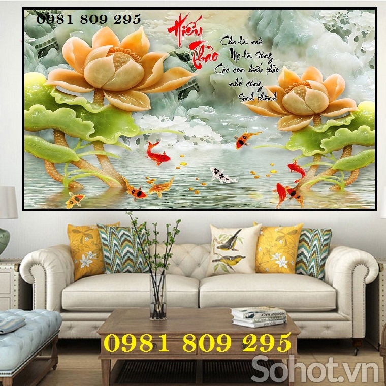 Tranh hoa sen - gạch trang trí tường phòng khách HGJ856