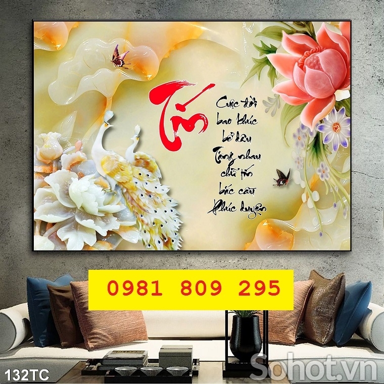 Tranh gạch men  tranh 3D chim công đẹp HP8699