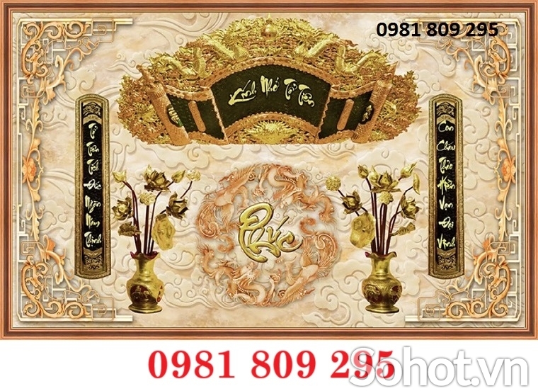 Tranh gạch men ban thờ gia tiên 3d