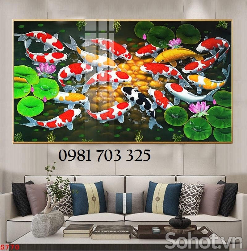 Tranh cá chép 3D, tranh gạch men phong thủy