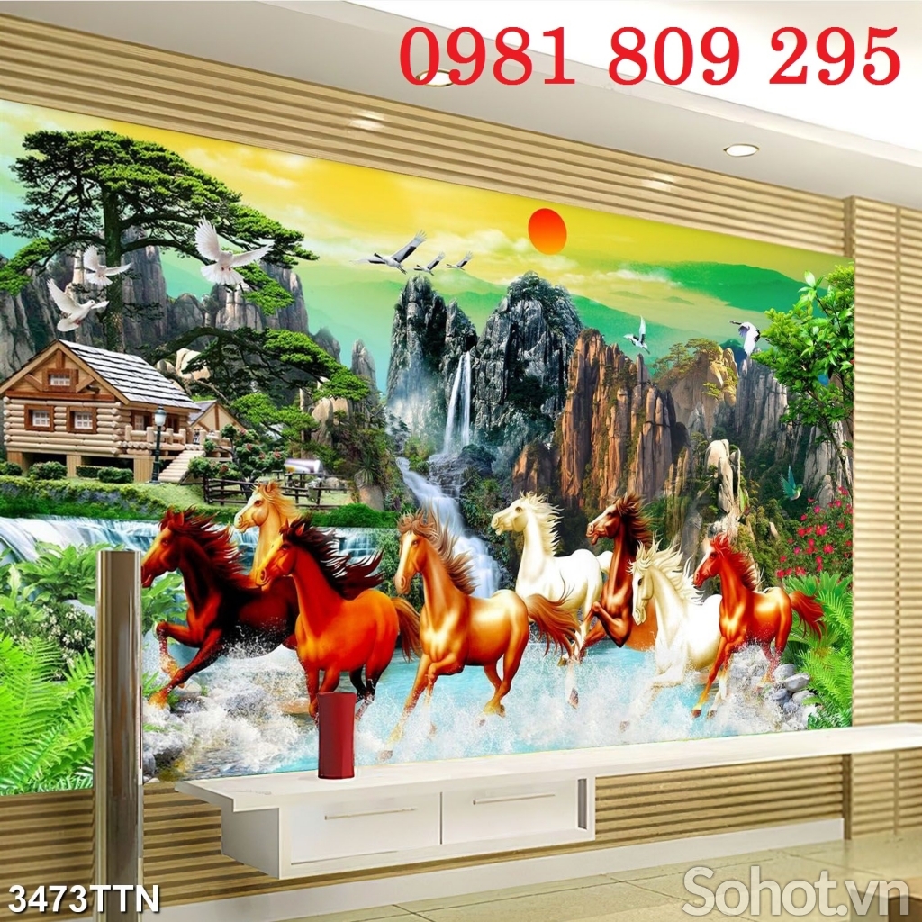 Tranh gạch phòng khách 3d ngựa GF84