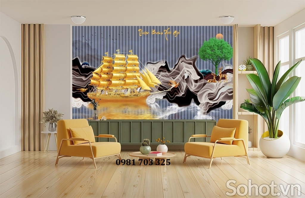 Gạch tranh thuyền vàng 3D