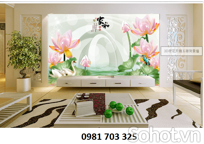 Gạch tranh hoa sen ốp tường