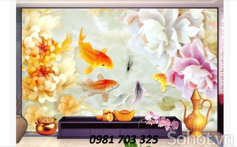 Tranh gạch 3D cá chép- gạch tranh phong thủy
