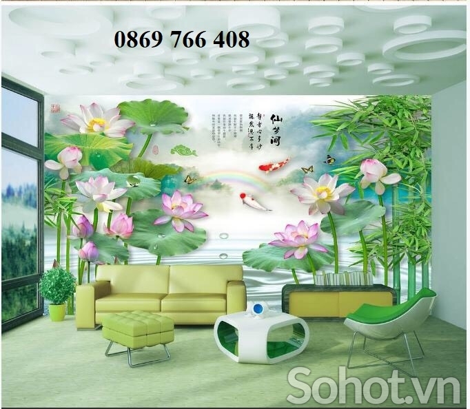 Tranh 3d hoa sen ốp tường đẹp