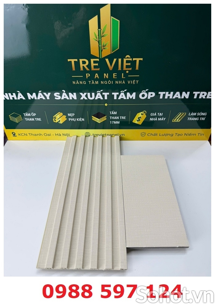 Ốp tường tấm ốp than tre kèm lam sóng