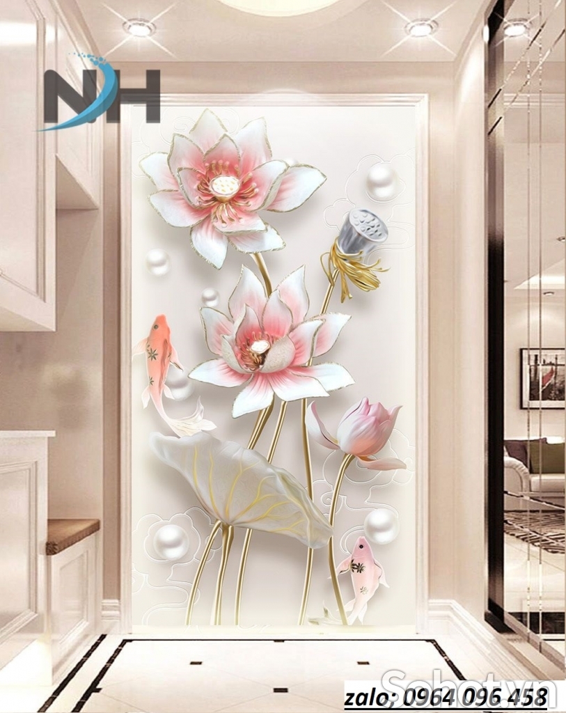Tranh 3d hoa sen - tranh gạch 3d hoa sen - MNB64