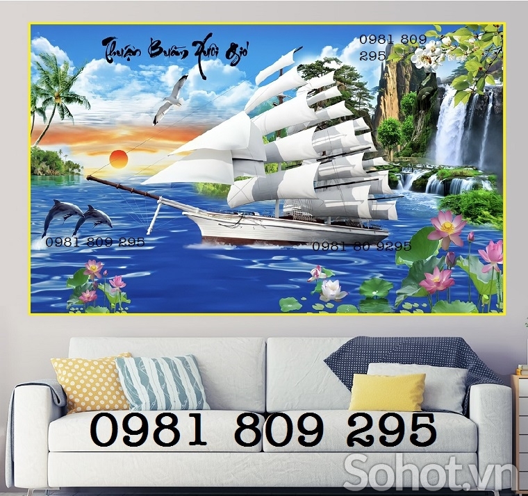 Gạch tranh 3d thuyền - thuận buồm xuôi gió