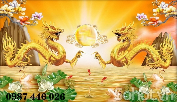 Tranh gạch rồng phương vàng HP9733