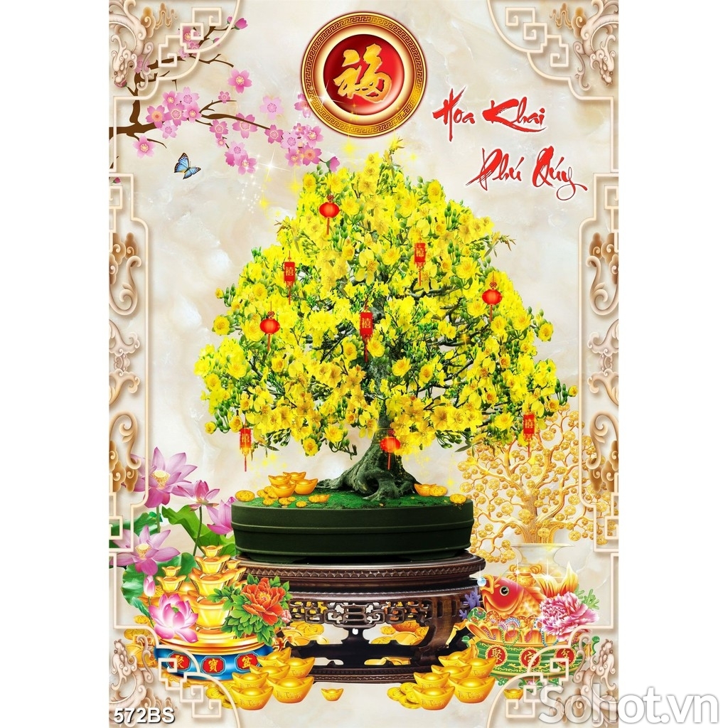 Tranh gạch 3d cây mai - gạch tranh 3d cây mai - XCN87