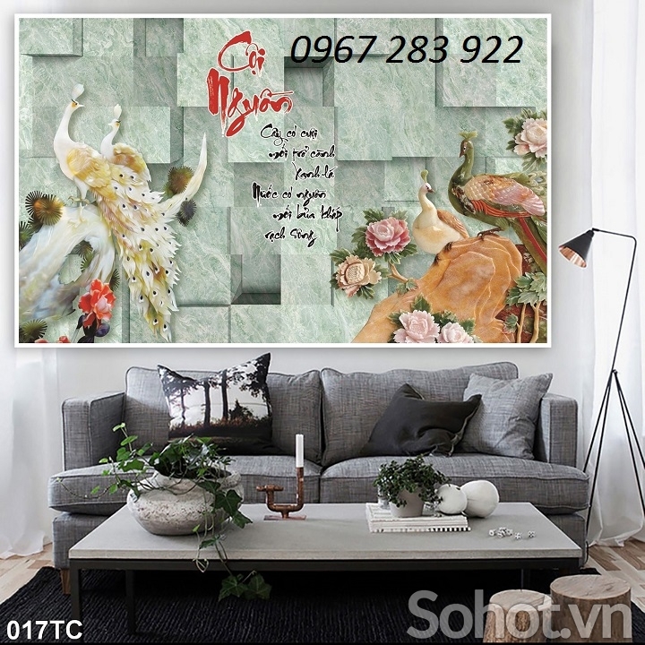 Gạch men 3d ốp tường chim công nghệ thuật