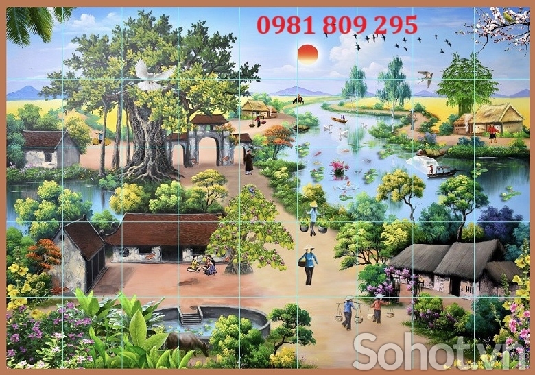 Tranh gạch làng quê , gạch ốp tường cao cấp HDN930