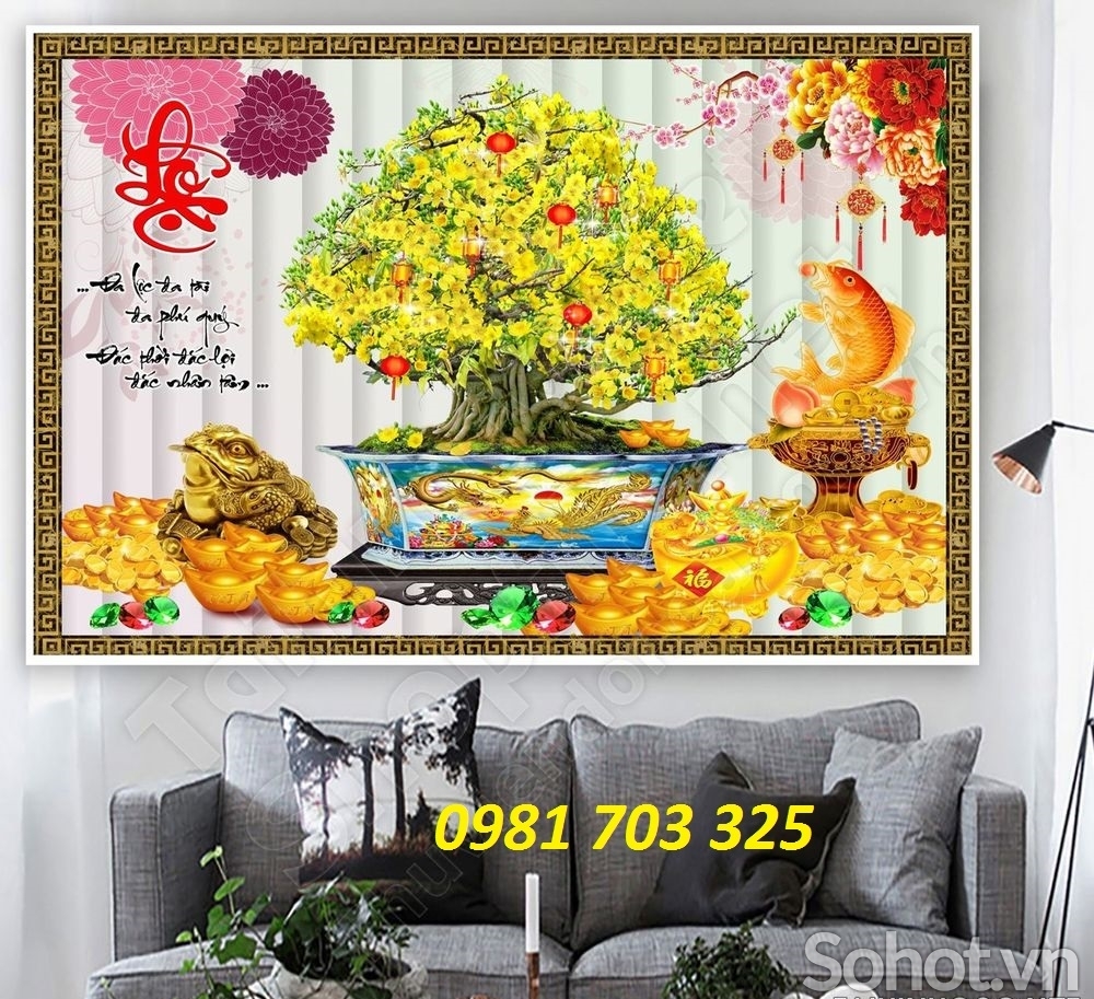 tranh hoa mai vàng- gạch tranh trang trí