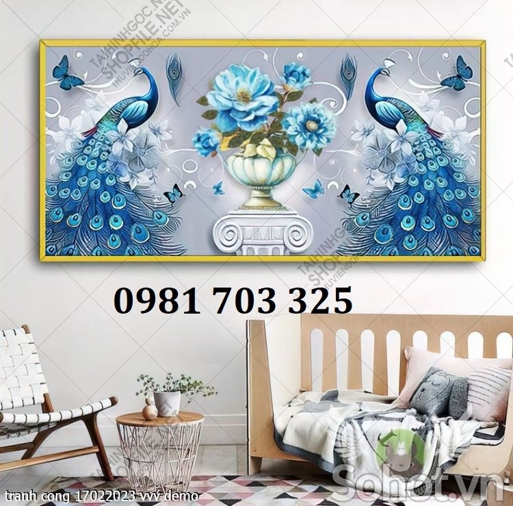 Gạch tranh đẹp chim công 3D trang trí