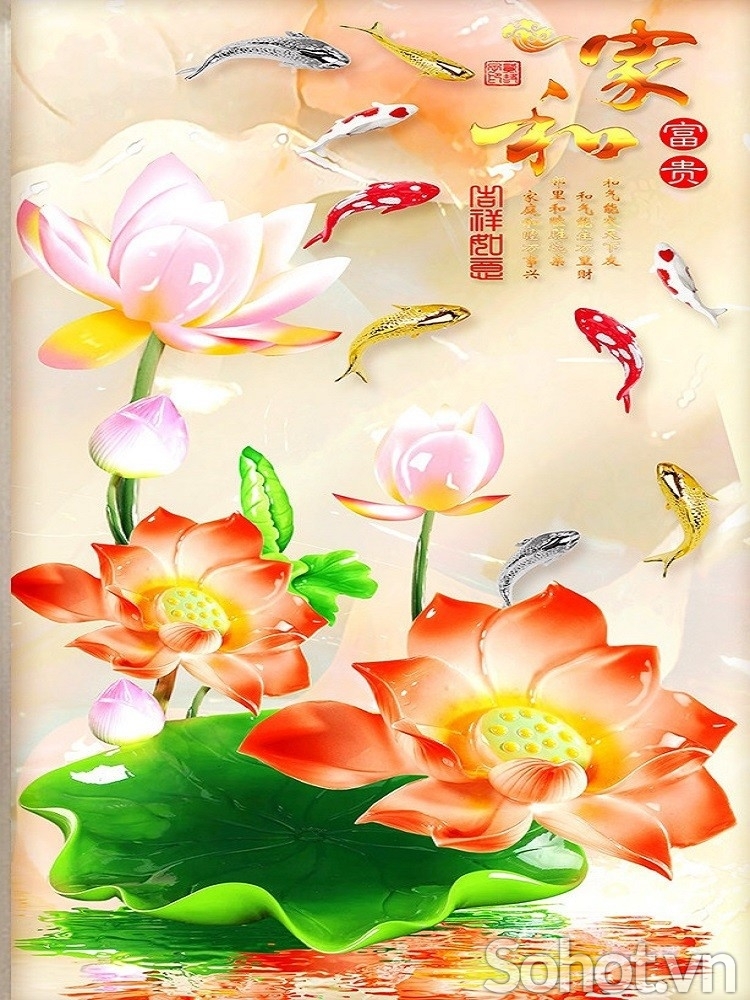 Gạch tranh ốp tường- tranh hoa sen