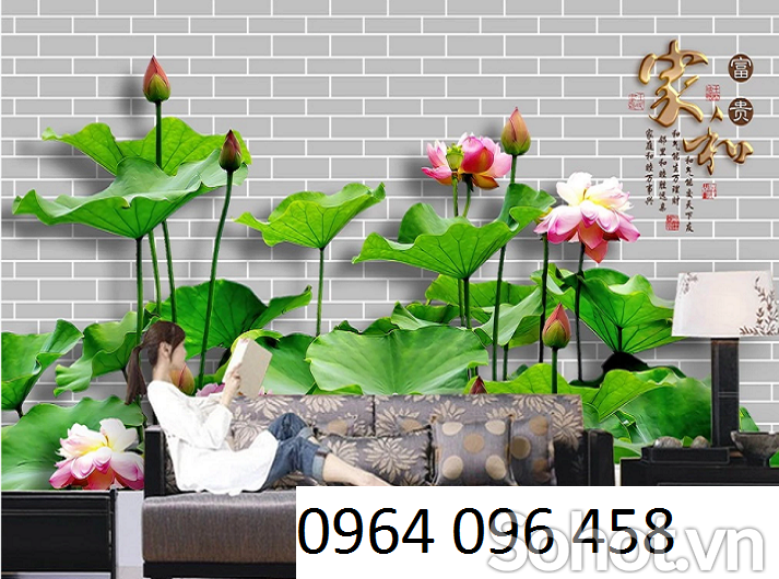 Tranh 3d hoa sen - tranh gạch 3d ốp tường - 7CC