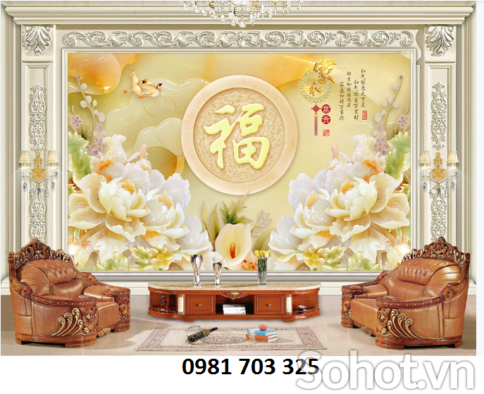 Tranh gạch 3D hoa mẫu đơn