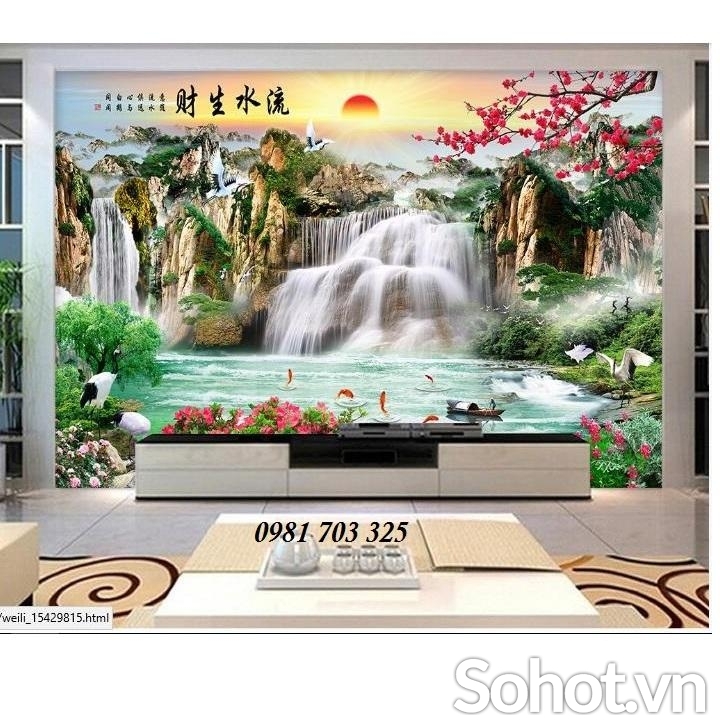 Tranh gạch 3D đẹp thác nước lớn