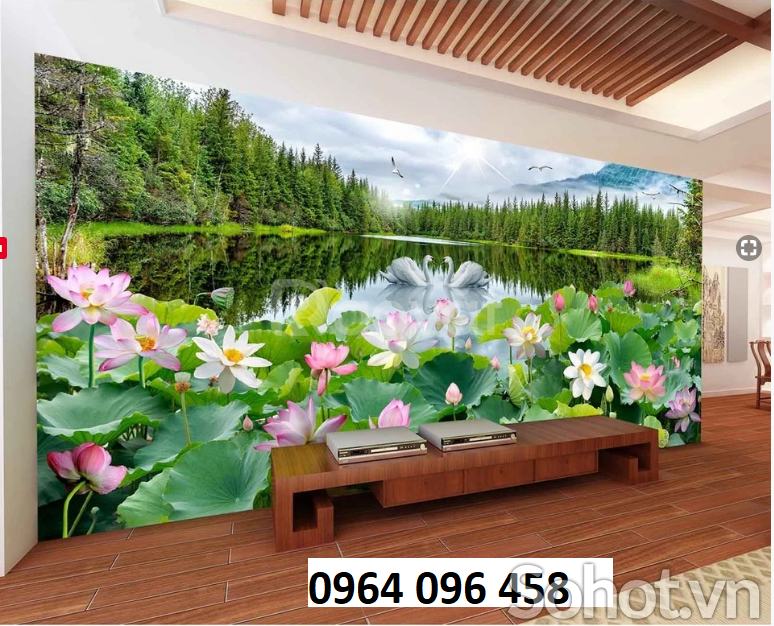 Gạch tranh 3d trang trí phòng thờ hoa sen - CKMB44