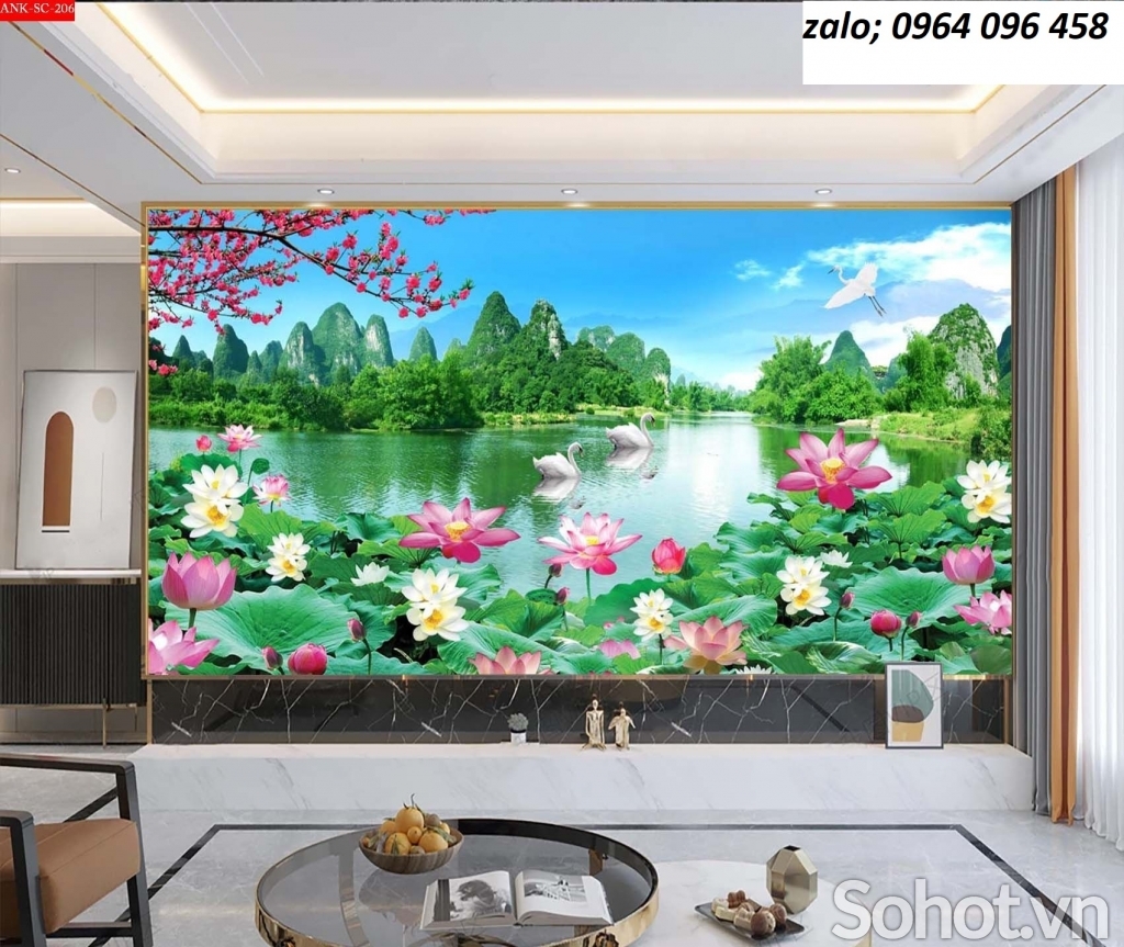 Tranh hoa sen 3d - tranh gạch 3d hoa sen - CNV4
