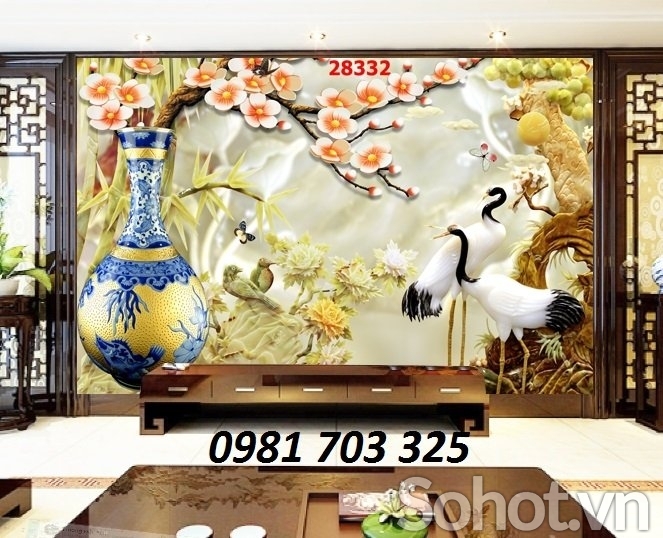 Gạch tranh 3D đẹp tùng hạc trang trí