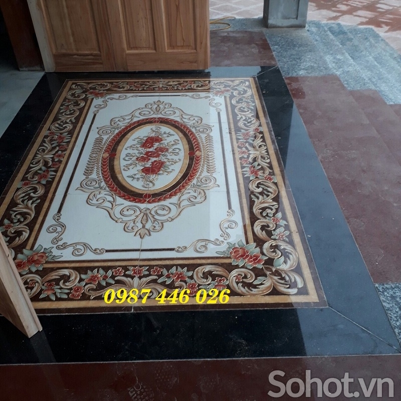 Gạch nền thảm gạch chữ nhật khắc vàng HP833