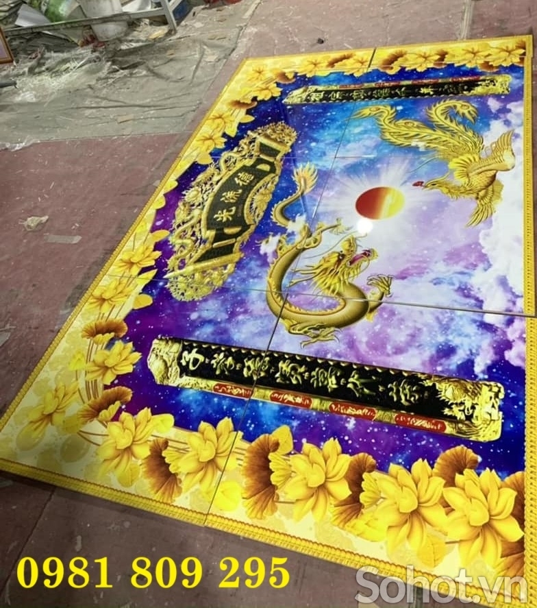 Gạch tranh phòng thờ rồng phượng