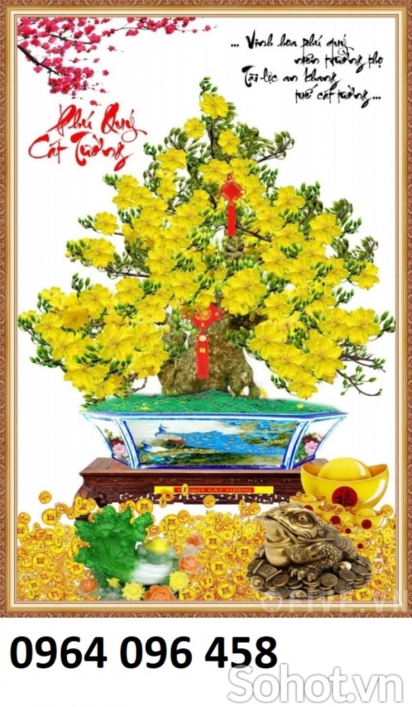 mẫu tranh 3d trang trí phòng khách cây mai - YTR4