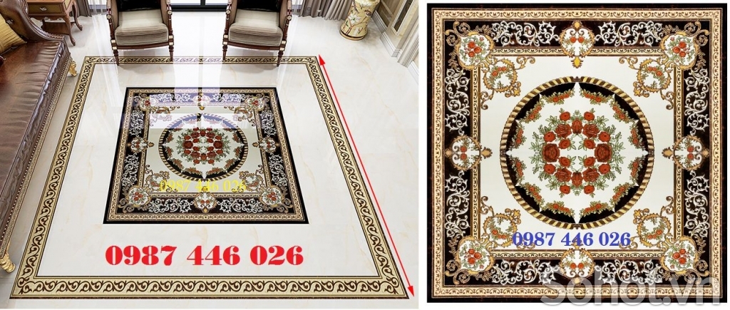 Thảm nền gạch trang trí khắc vàng vuông