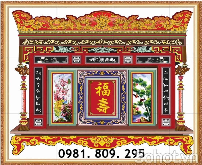 Tranh 3d phòng thờ , mẫu tranh gạch ngũ quả ốp tường