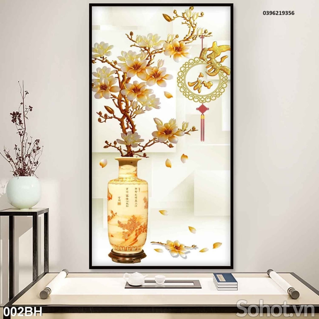 Tranh gạch đẹp bình hoa 3d