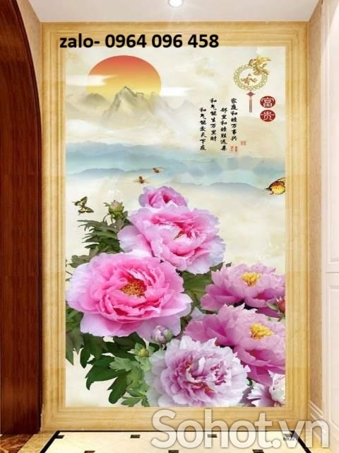 Tranh gạch 3d hoa mẫu đơn - MCBV54