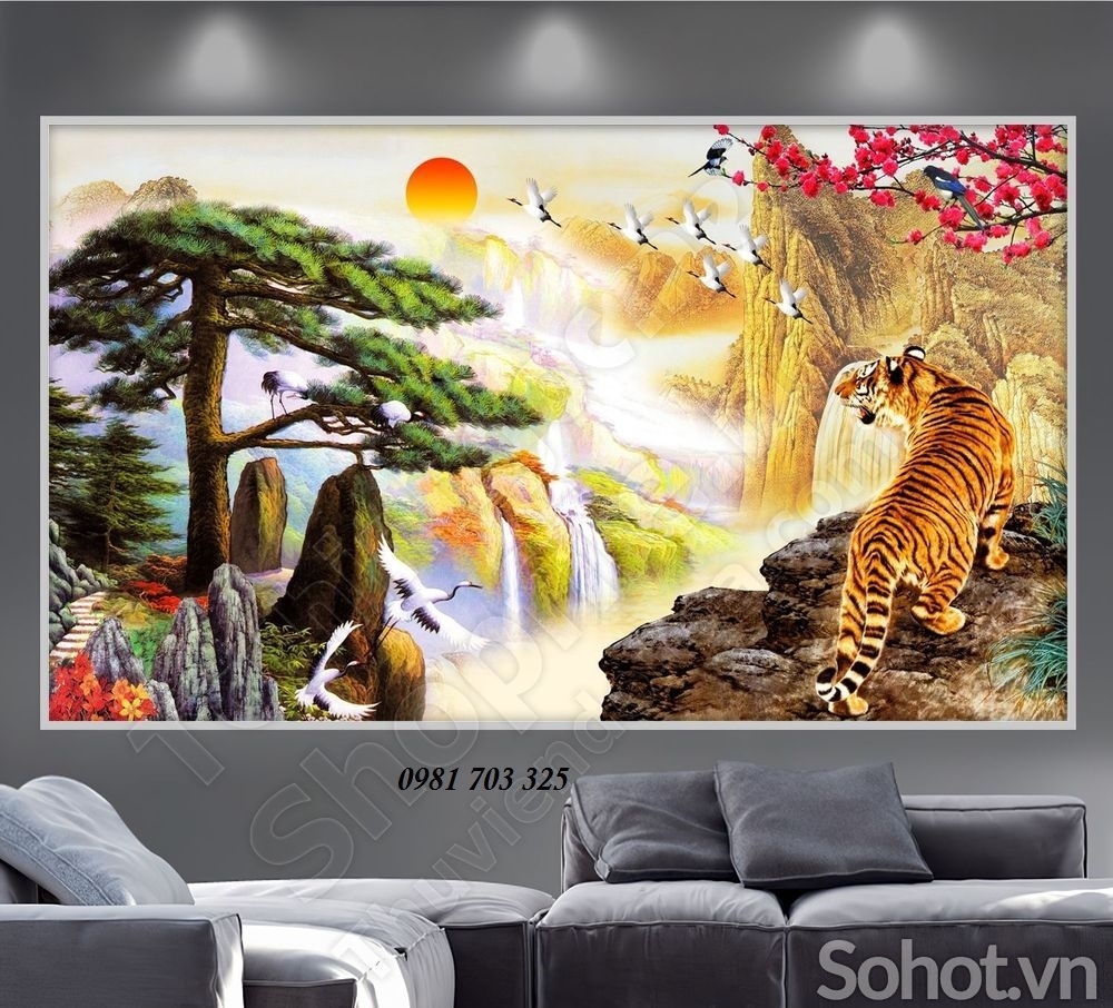 Tranh 3D hổ treo phòng khách